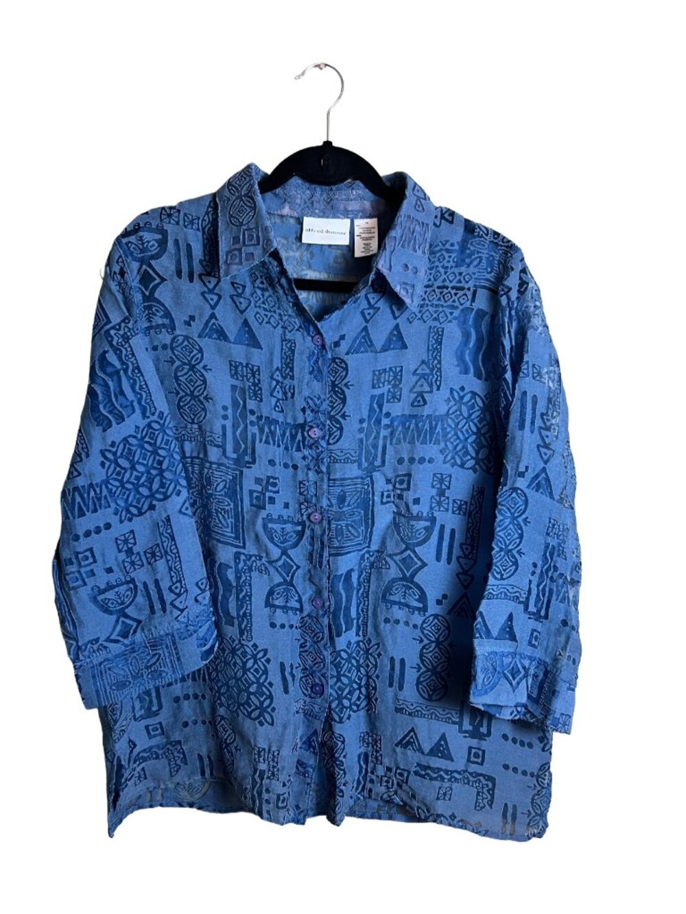 Alfred Dunner Blue Burnout Abstract Print Blouse 90s Vintage